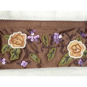 CHOCOLATE coffee brown embroidered Purse Clutch flowers sequins beads